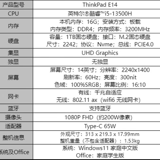 thinkpade14详细参数图片