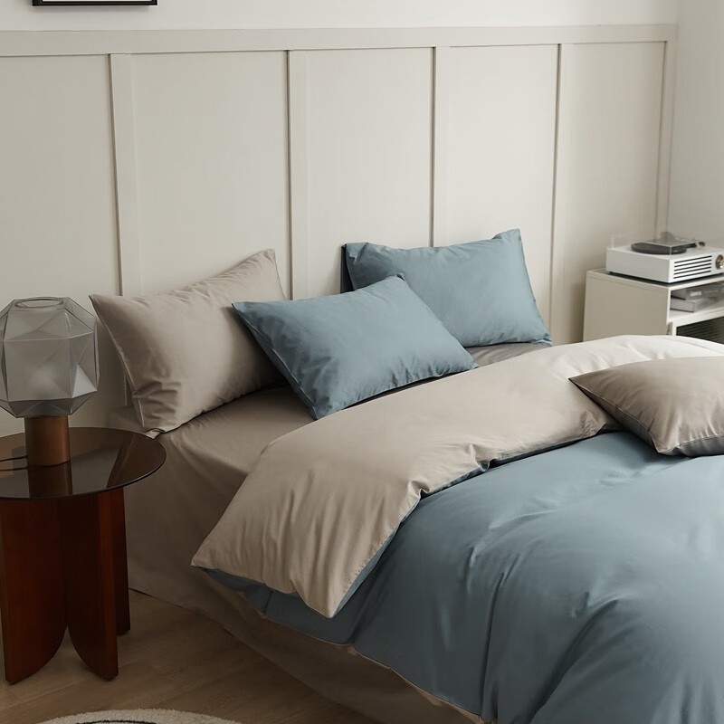 兰芮瑞吉尔四件套新疆长绒棉蓝色1.5/1.8米床