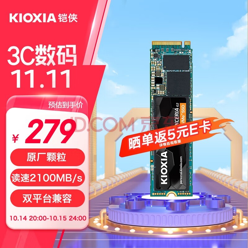 铠侠（Kioxia） RC20 SE10 NVMe M.2接口 PCIE 台式机笔记本固态硬盘 RC20 500GB（缓存512M） 标配