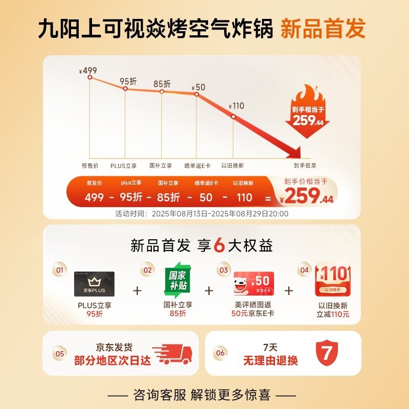 九阳双热源空气炸锅494元起
