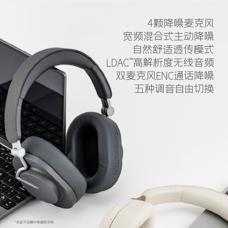 水月雨 羽翼Edge 头戴式蓝牙耳机无线便携hifi发烧蓝牙5.4主动降噪可折叠大耳 米白色