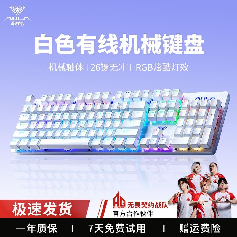 狼蛛 S2022 104键 有线机械键盘 黑色 青轴 混光