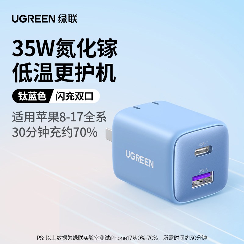 绿联 【18/Duo专属】绿联45W双C口充电头适用苹果18Promax充电器iphone17快充16iPad手机数据线pd氮化镓多插头套装