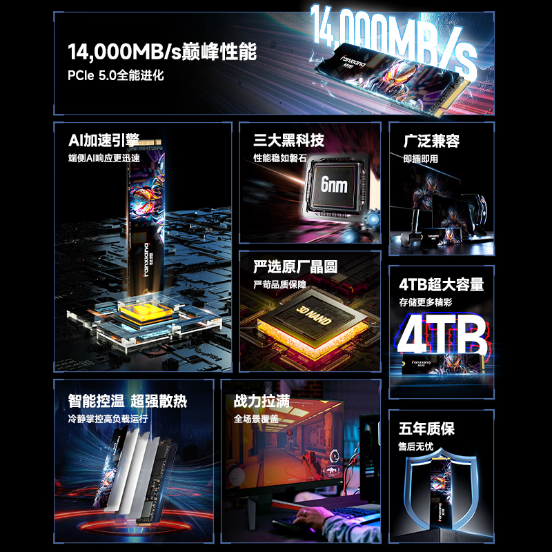 梵想4TB SSD固态硬盘S910Max PCIe5.0高速游戏存储