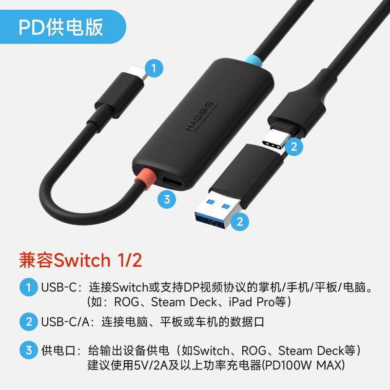 海备思 适用switch2一线通投屏线采集卡视频ns2便携底座连接ipad平板电脑笔记本车载汽车屏幕链接