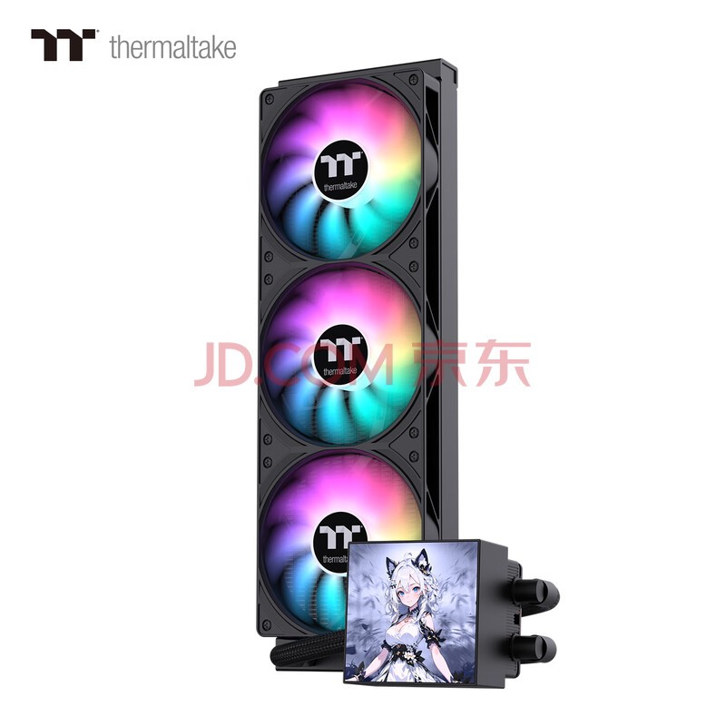 Thermaltake(Tt)钢影 冰霜360 一体式CPU水冷散热器 黑色(4寸全面屏/ARGB风扇/360冷排/多平台)
