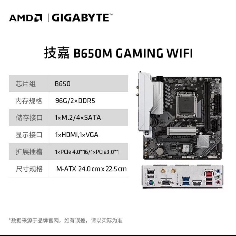 AMD 锐龙 R5 9600X处理器CPU盒装搭配技嘉 B650M GAMING WIFI白魔鹰主板 板U套装
