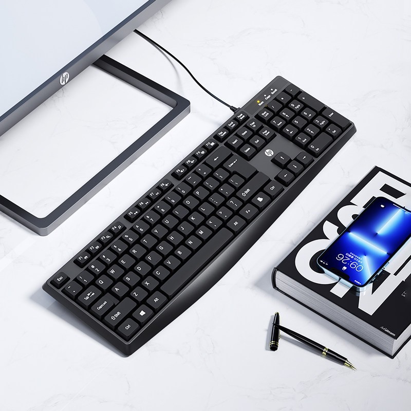 惠普 有线键盘静音办公家用打字商务笔记本台式电脑通用键鼠套装