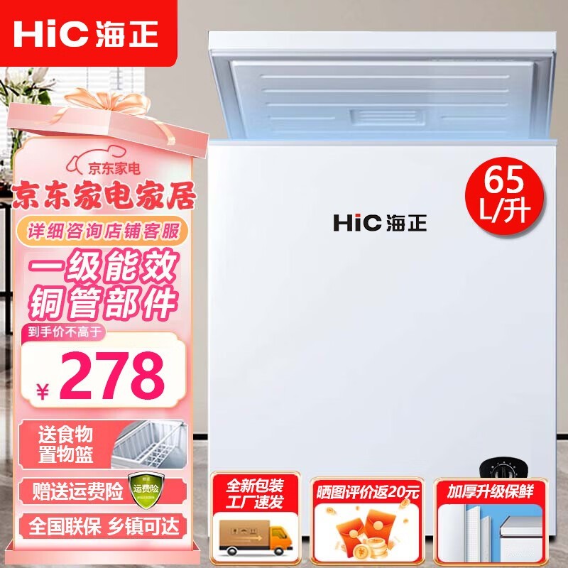 HIC 65 升卧式冰柜,京东 298 元带回家