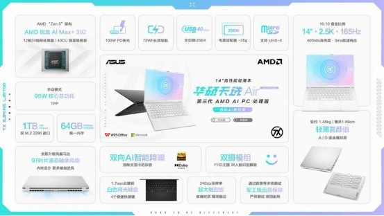 AMD 锐龙 AI Max+ 392加持,14英寸全能小钢炮华硕天选Air 2026再进化