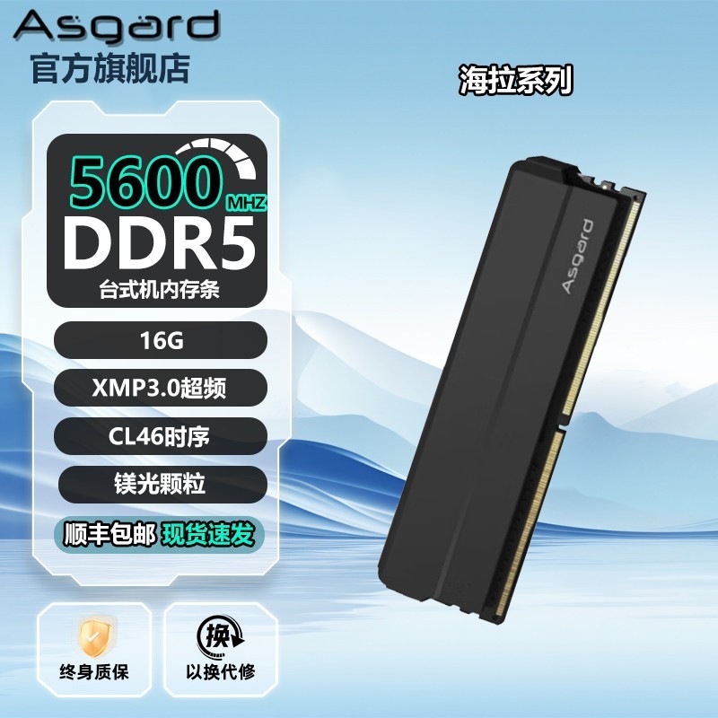 阿斯加特 海拉DDR5台式机内存条16G 5600/6000海力士镁光单条
