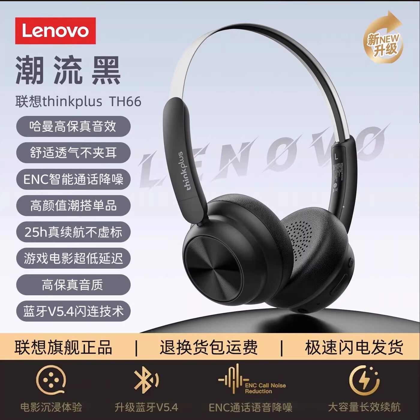 thinkplus 联想TH66复古穿搭头戴式耳机OOTD美拉德风无线蓝牙降噪2026新款