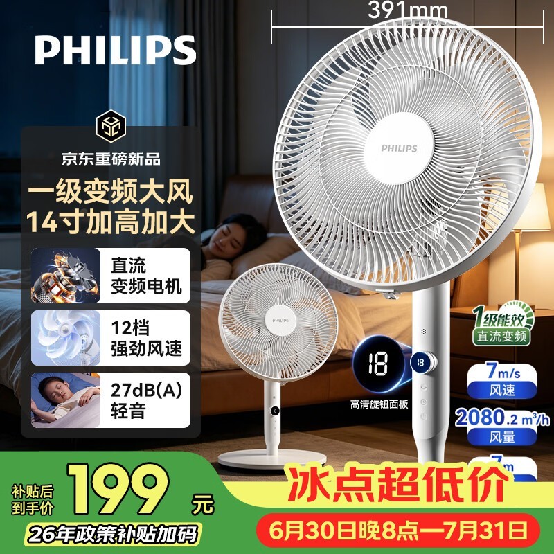飞利浦ACR3161SFD双用风扇直降23.65元