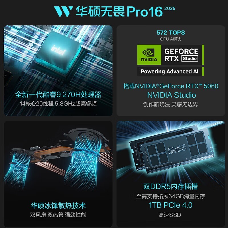 华硕ASUS无畏Pro16酷睿版2025款限时直降1599元