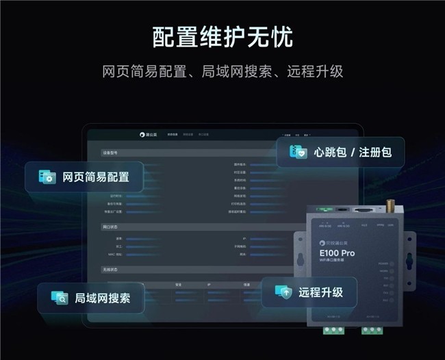 老旧设备联网难?贝锐蒲公英E100 Pro:双串口+WiFi免布线,RS485轻松上云