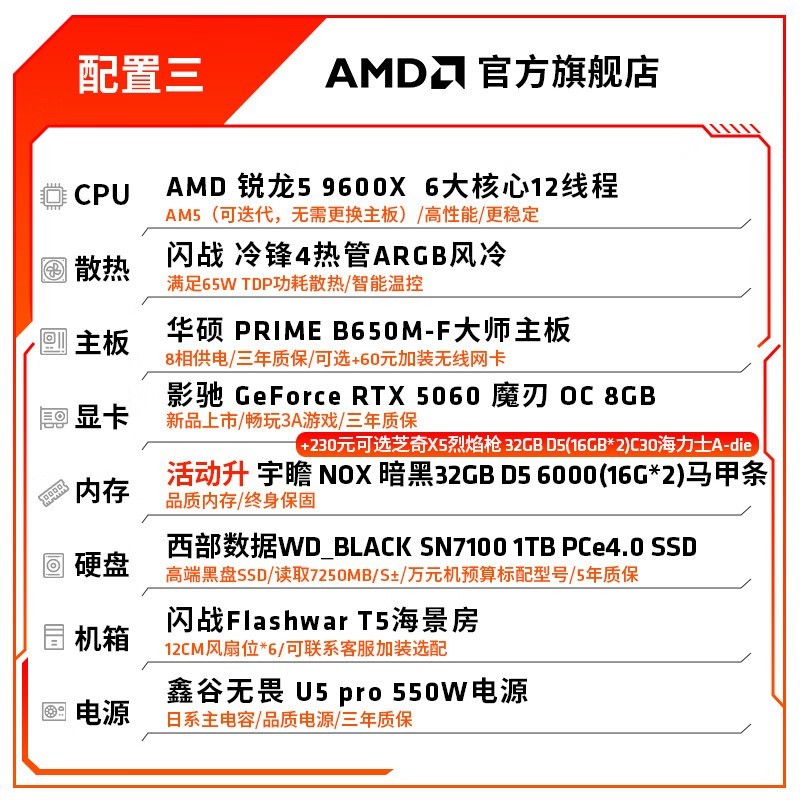技嘉R5 9600X游戏主机7899