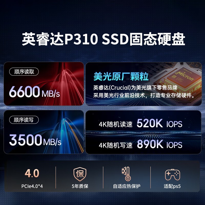 英睿达P310 500GB SSD限时特惠289元