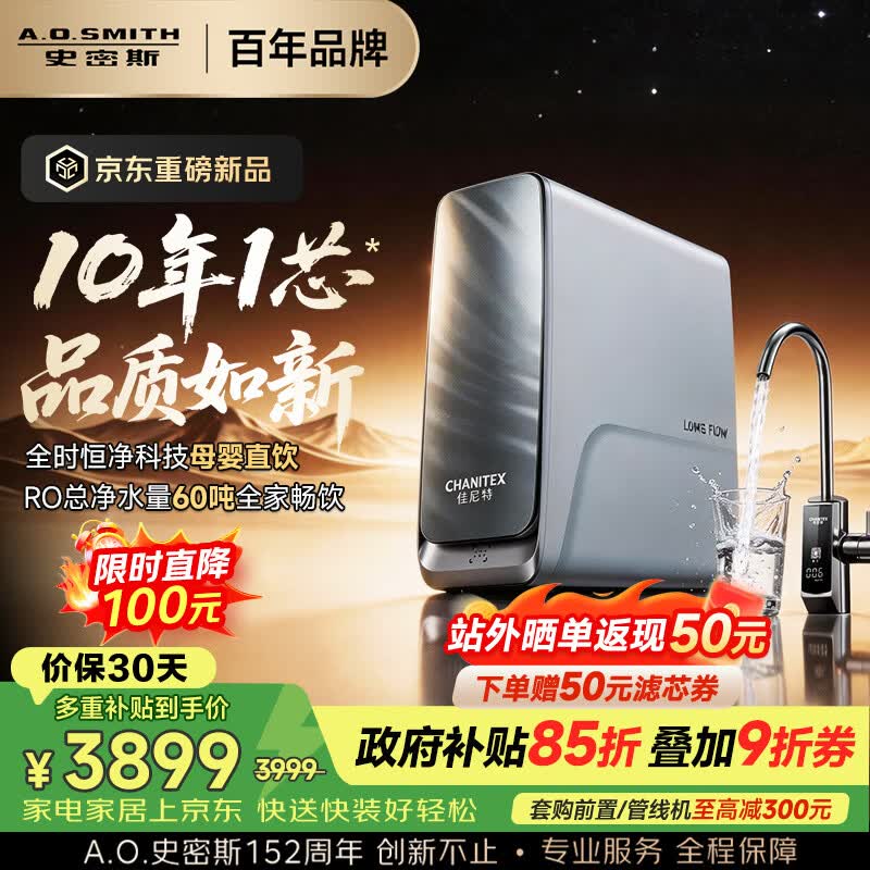 A.O.SMITH 10 年 RO 膜净水器京东 9 折促