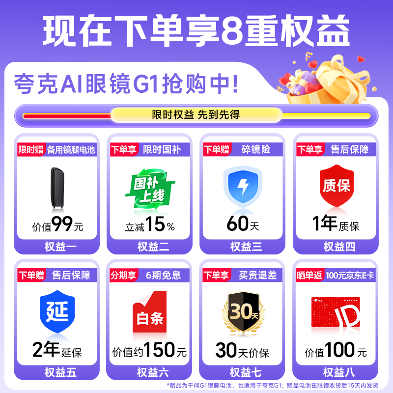 夸克G1 AI眼镜到手价1345元