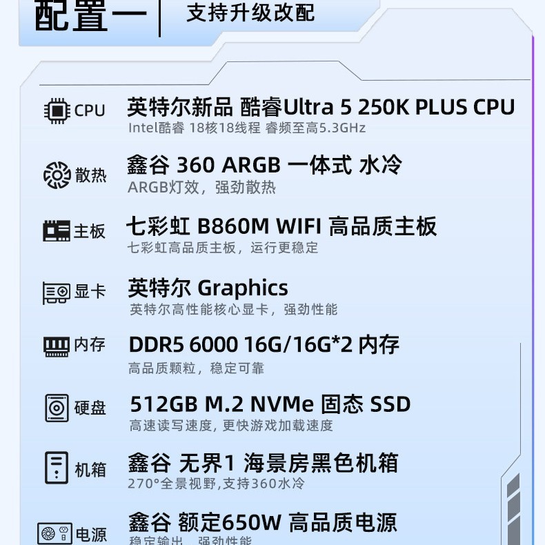 七彩虹 电脑主机Ultra 7 270K Plus 250K RTX5080 16G 5090D 5070Ti 5070显卡台式机组装电脑diy组装机整机