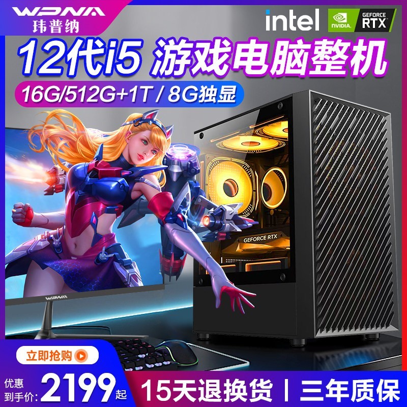 玮普纳 高配台式电脑整机RTX5060 8G独显家用办公电竞直播设计3D渲染电竞游戏组装DIY全套