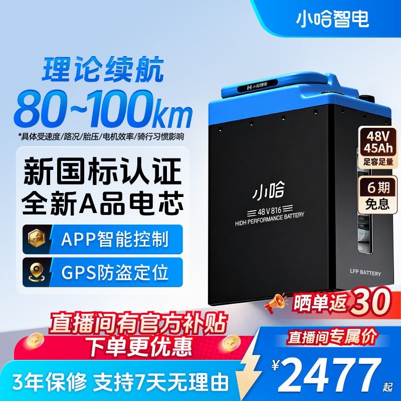 小哈 4845 电动车锂电池 48V45Ah