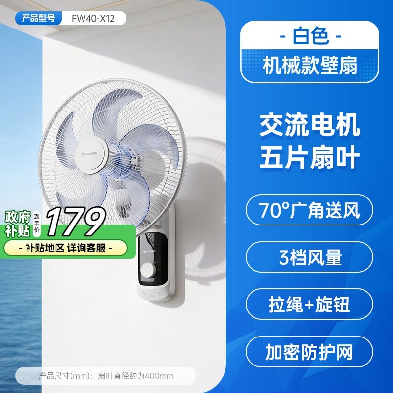 艾美特 壁扇电风扇家用遥控挂壁式电扇厨房风扇强力工业壁挂RD12
