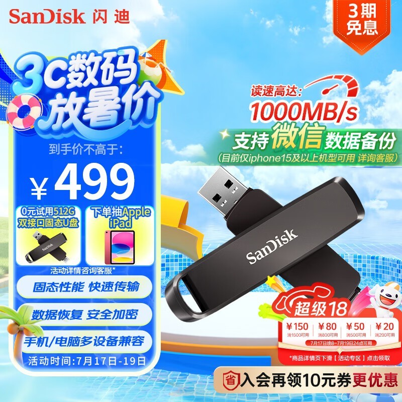 SanDisk 512GB˫ӿڹ̬U̾Żݼ456Ԫ