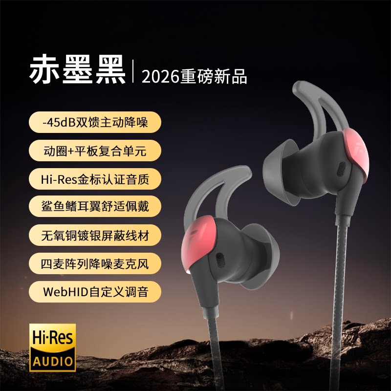 Feaulle 虹入耳式有线耳机主动降噪动圈平板FPS游戏音乐typec接口耳塞