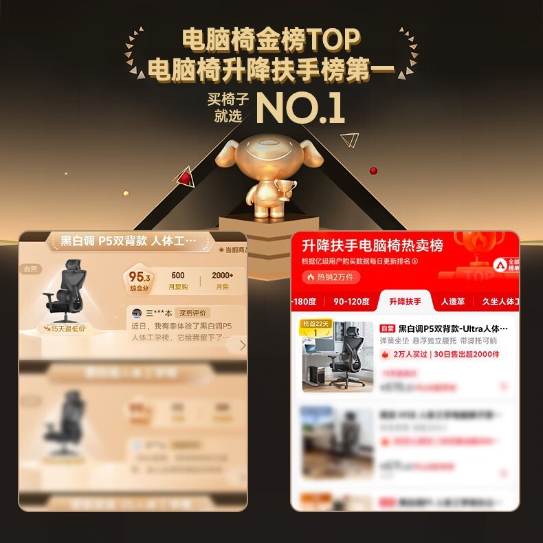 黑白调P5双背款人体工学椅限时特惠481元