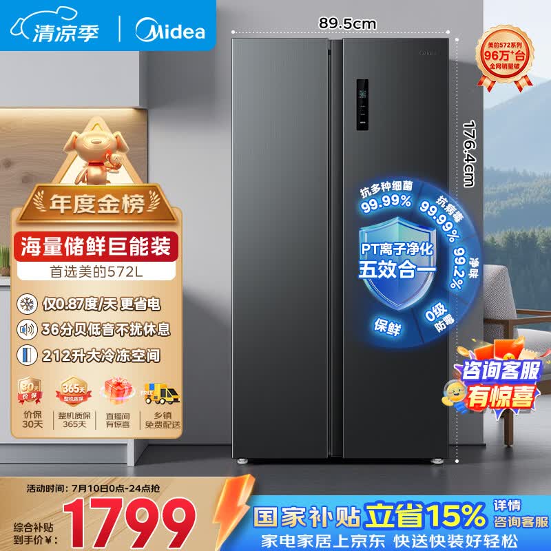 美的572冰箱多优势,粤闽京活动低至1434元
