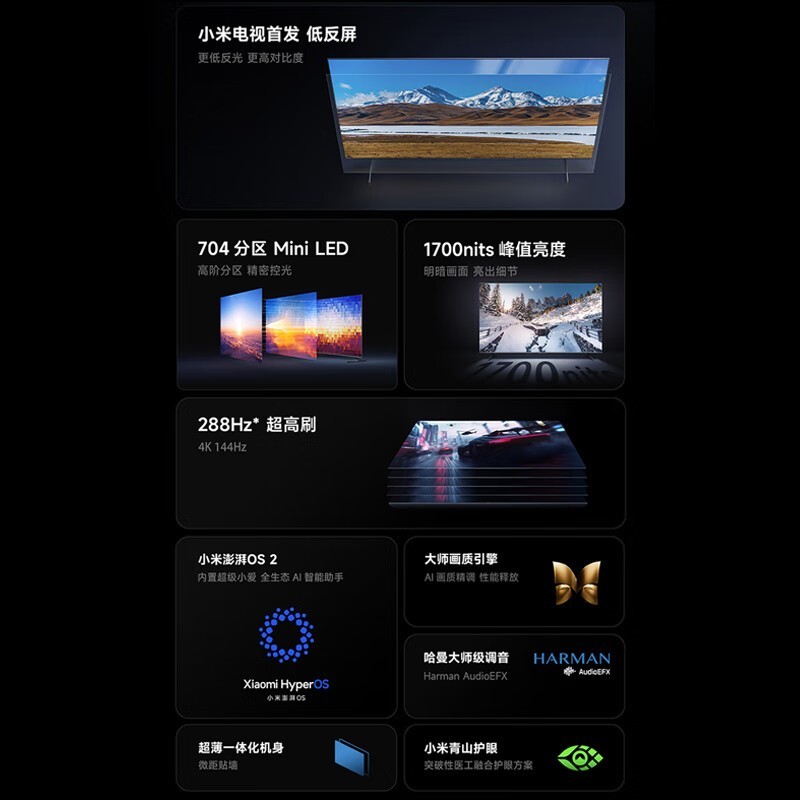 小米75英寸Mini LED电视活动低至3398元