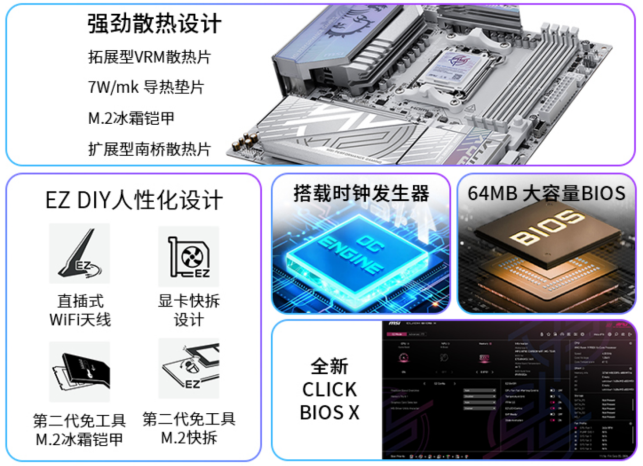微星MPG B850M EDGE TI MAX WIFI主板上市:银白刀锋,性能与颜值兼具