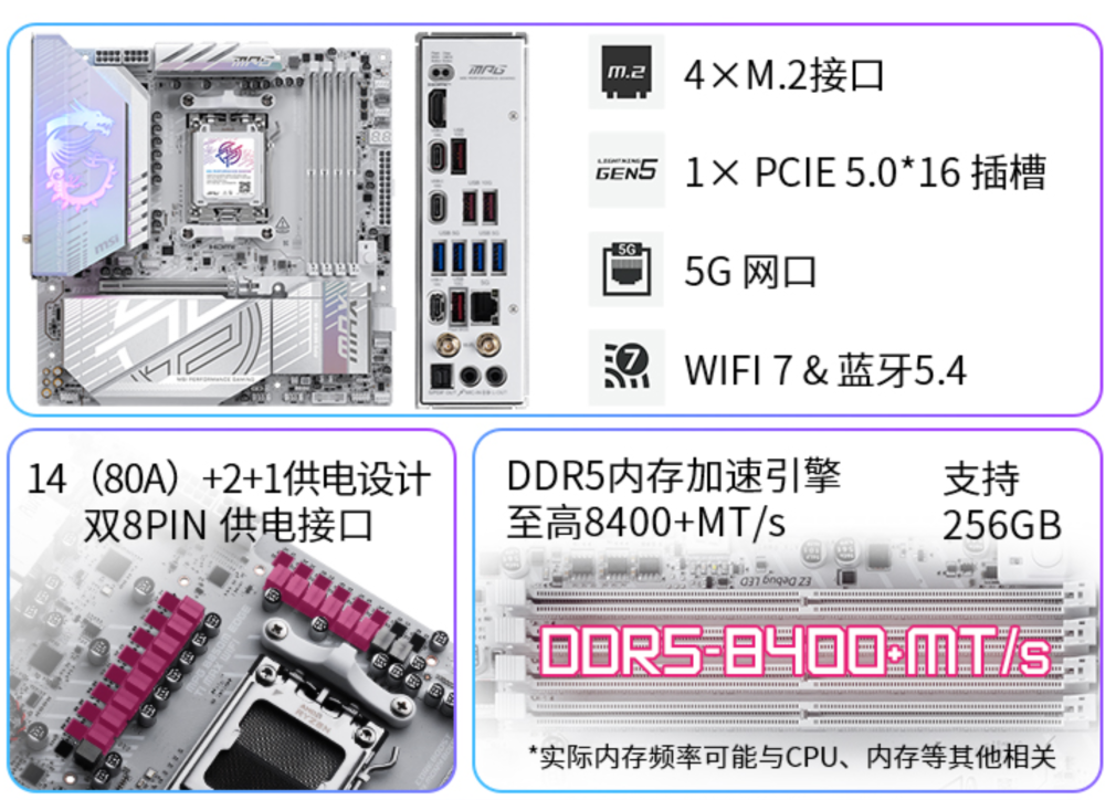微星MPG B850M EDGE TI MAX WIFI主板上市:银白刀锋,性能与颜值兼具