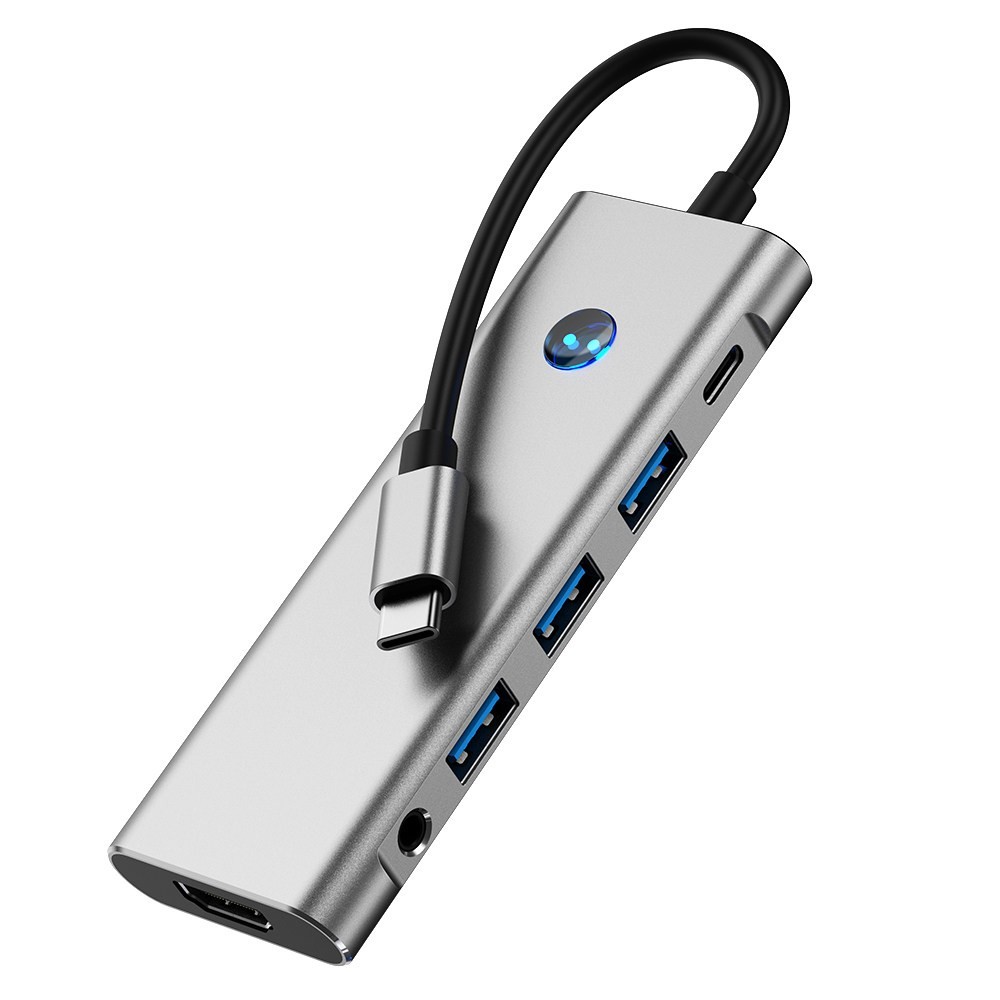 KERZY 扩展坞九合一带指示灯TYPE-C+usb3.0*1+usb2.0*2+HDMI+SD/TF+PD100W+Audio+C数据