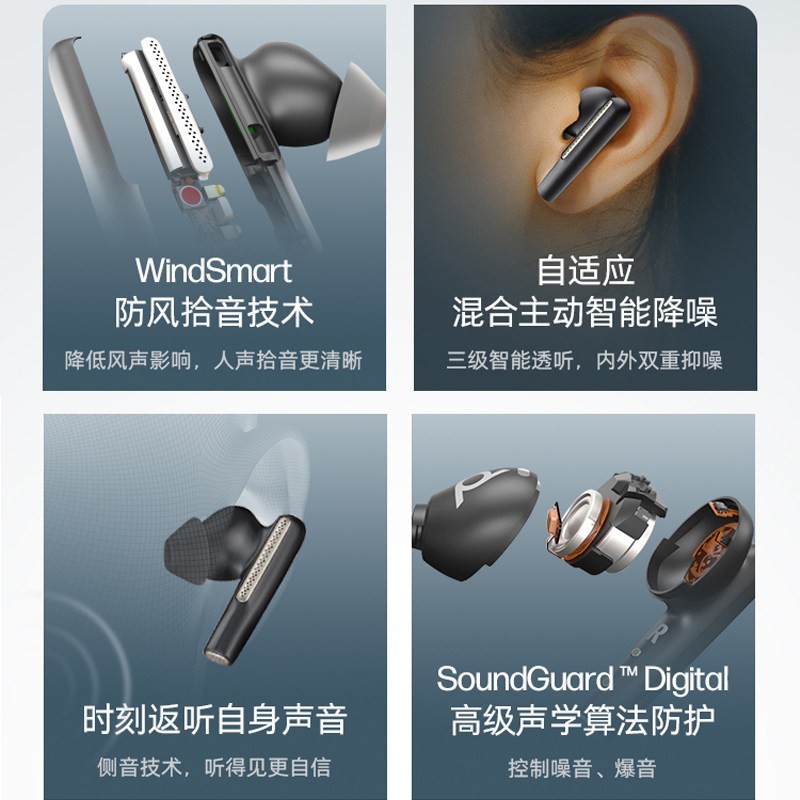 Plantronics POLY战X/FREE60主动降噪音乐通话长续航入耳式商务蓝牙耳机