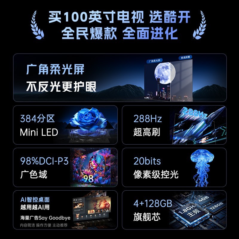 酷开 创维酷开Max100英寸爆款高刷大内存MiniLED电视补20%