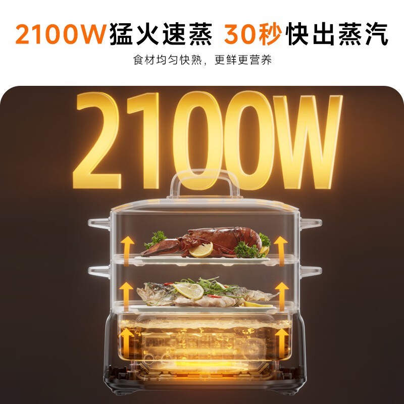 九阳 电蒸锅 18.5L大容量三层0涂层304不锈钢可预约