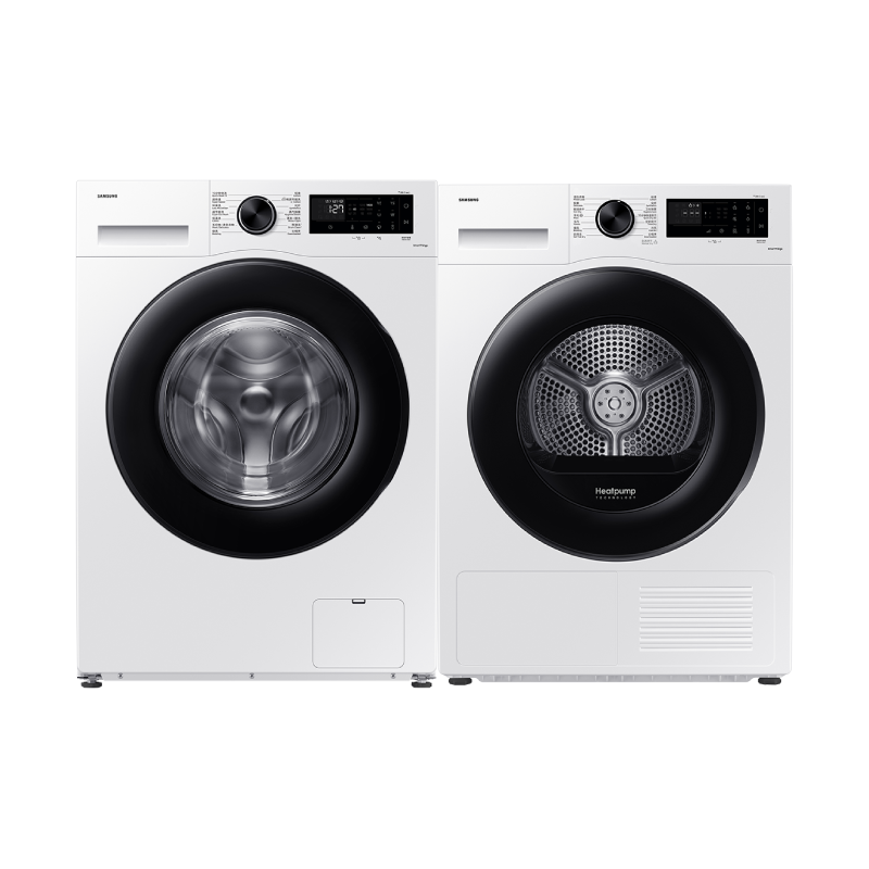 三星 AI神5系洗烘套装10+10kg超薄嵌入洗衣机烘干机套装白