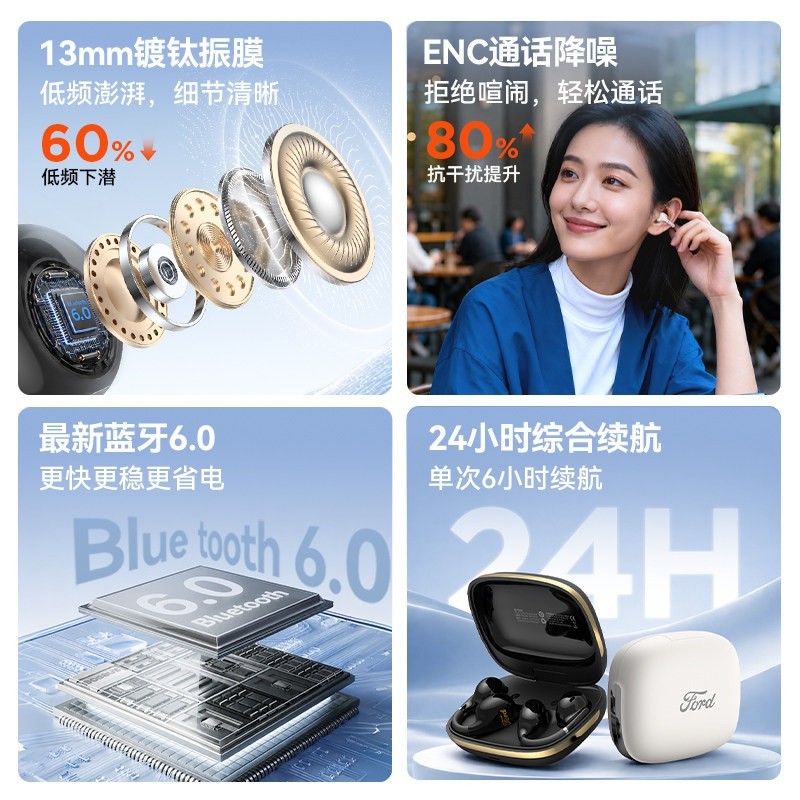 BUGANI 布迦尼福特B32耳夹式耳机开放式运动不入耳真无线蓝牙耳机