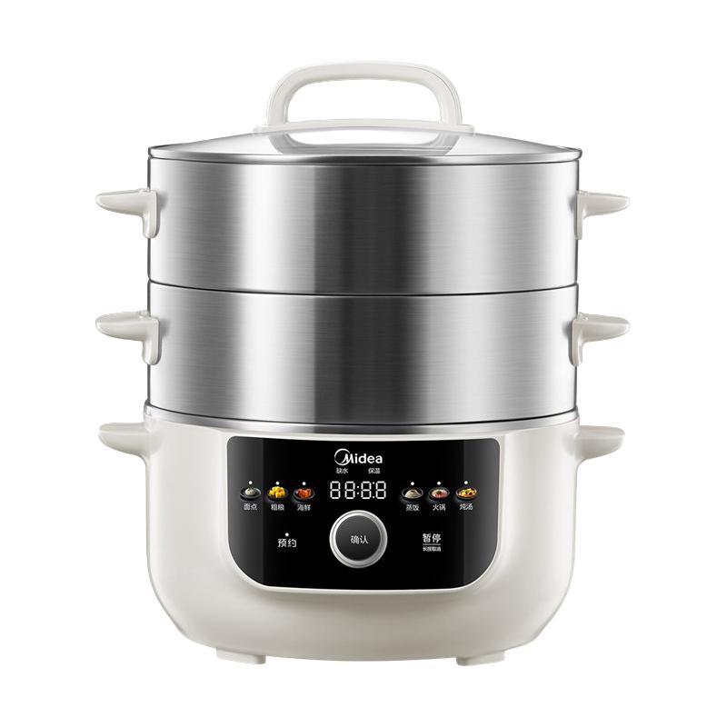 美的 电蒸锅家用三层容量可预约不锈钢蒸煮一体锅0塑0涂层2025
