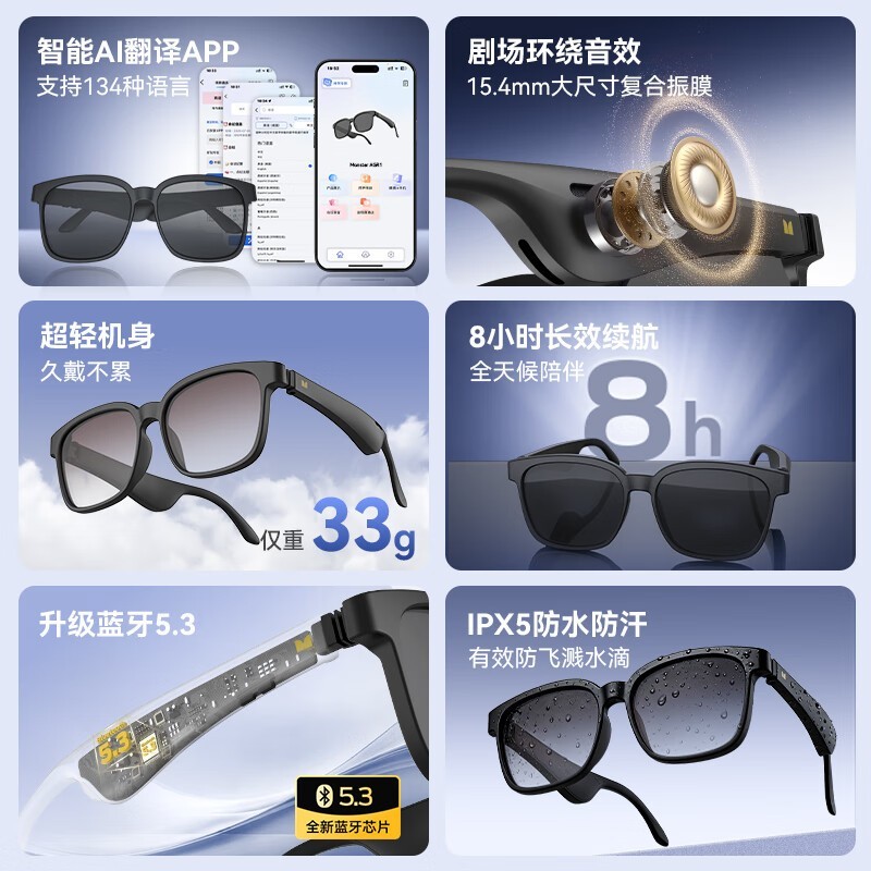 魔声AGR1蓝牙翻译眼镜76元