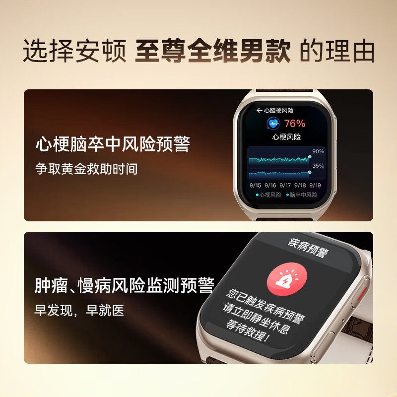 安顿 健康预警手表M5系列健康趋势监测无创监测血糖血压监测心率健康风险预警