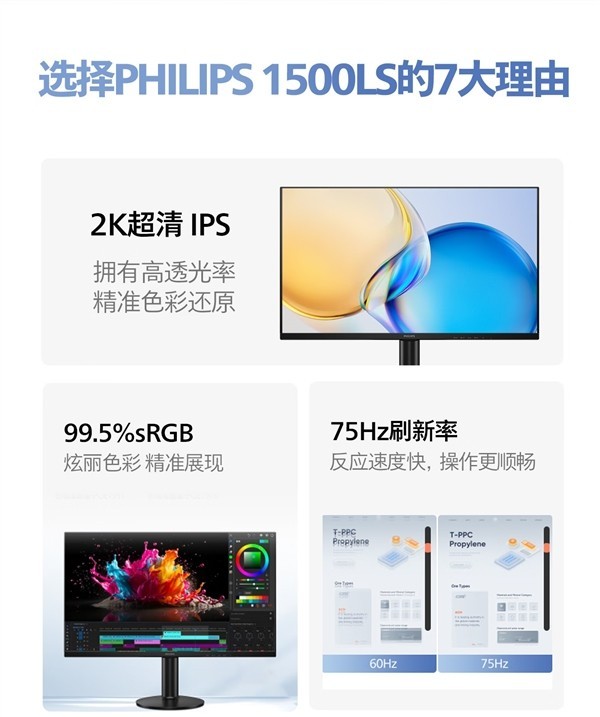 飞利浦24E2N1500LS专业显示器京东首发：2K IPS屏+HDR10+硬件低蓝光