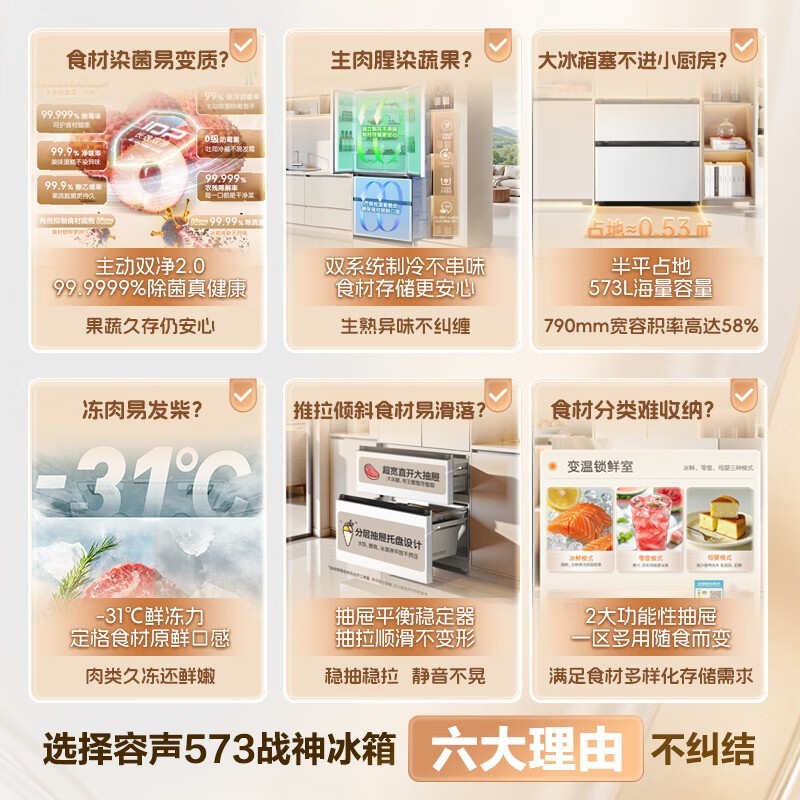 容声 战神573L法式多门冰箱大容量双系统超薄零嵌入式一级能效白BCD-573N40FQLAD