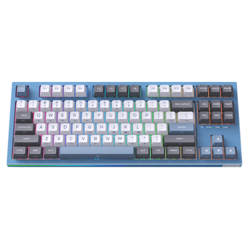 KEMOVE 金跳蚤K87 客制化热插拔 三模机械键盘 雾蓝 RGB 全键无冲top结构