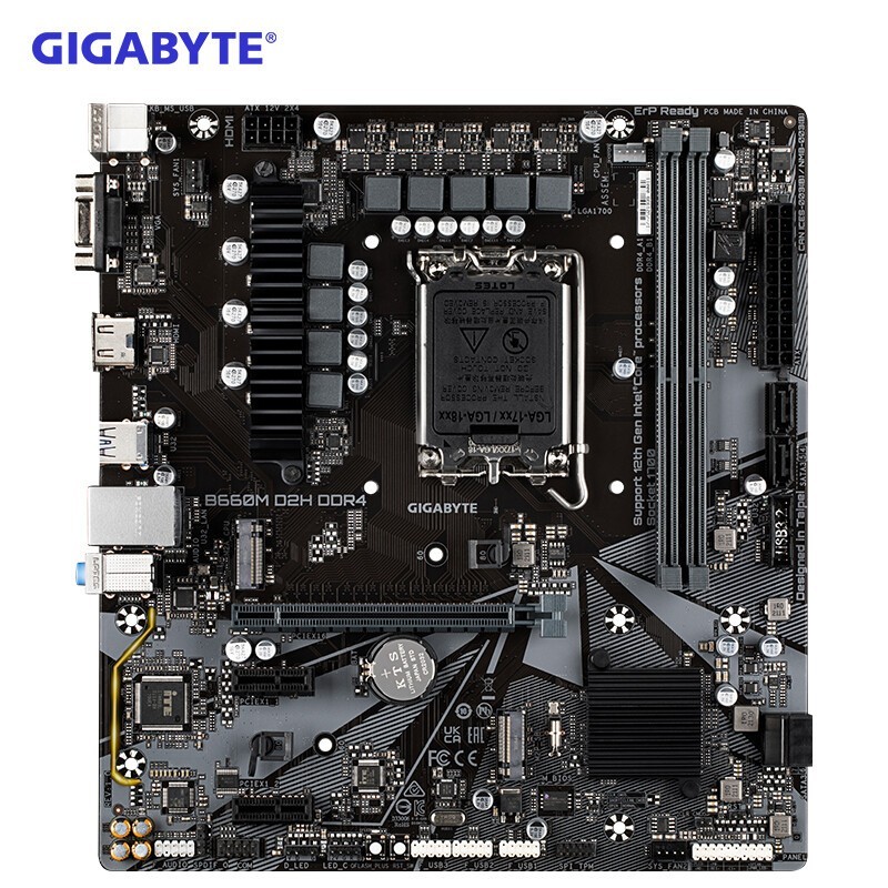 技嘉B660M D2H DDR4主板支持CPU12代酷睿12400F(Intel B660/LGA 1700)