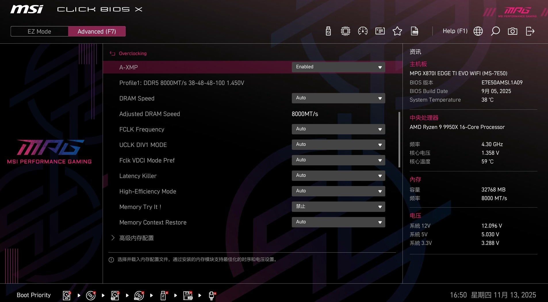 С չܺ ΢ MPG X870I EDGE TI EVO WIFI  