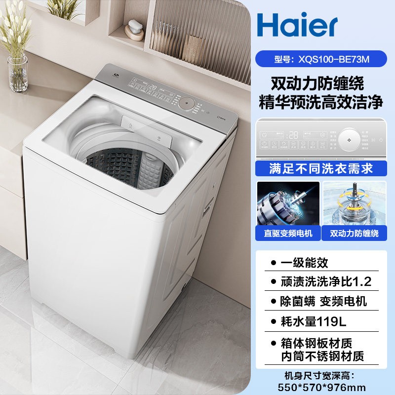 海尔 小红花波轮双动力精华洗10kg大容量家用全自动洗衣机73M