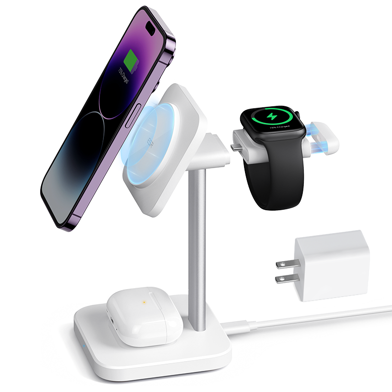 亿色 苹果三合一无线充电器magsafe磁吸快充AirPods/iWatch认证款桌面充电支架